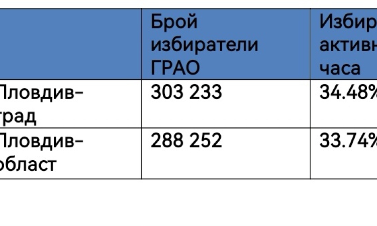 Към 16 часа: Избирателната активност в Пловдив е 34.48%, а в областта е по-ниска – 33.74 % 