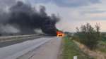 Джип с мигранти се запали на магистралата край Пазарджик