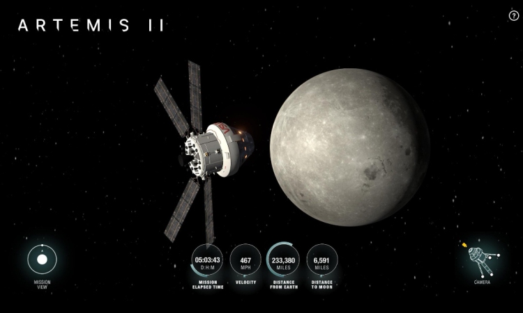 Космическият кораб Artemis II отива към тъмната страна на Луната